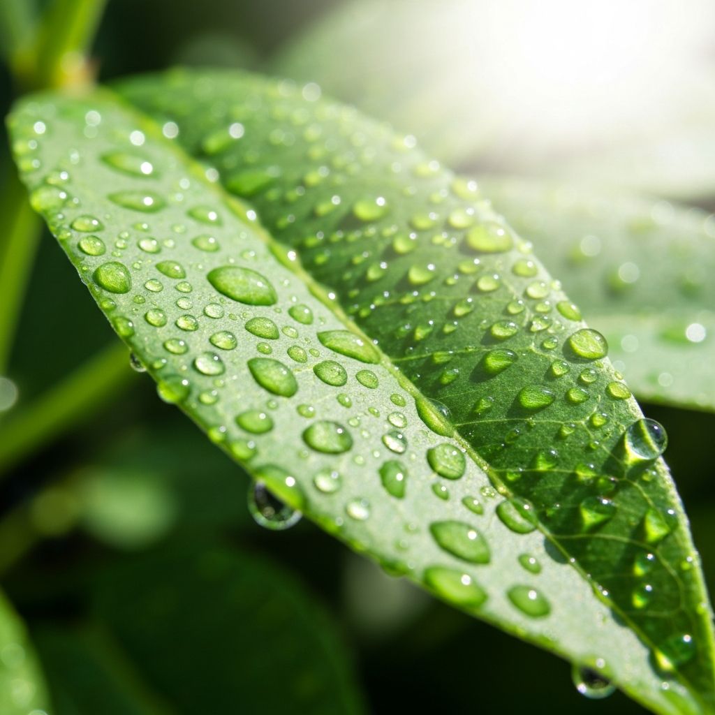 Dew drops on green leaf